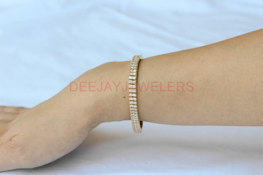 6ct Diamond Double Row Tennis Bracelet 14k Yellow Gold