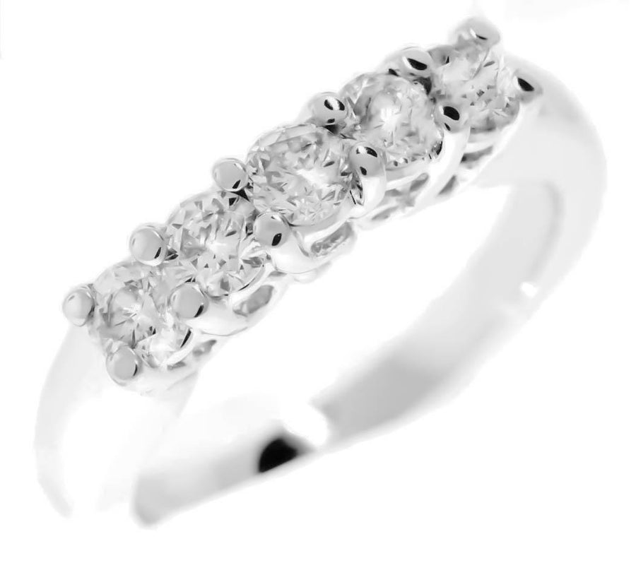 0.90ct Diamond 5 Stone Anniversary Ring 14k White Gold
