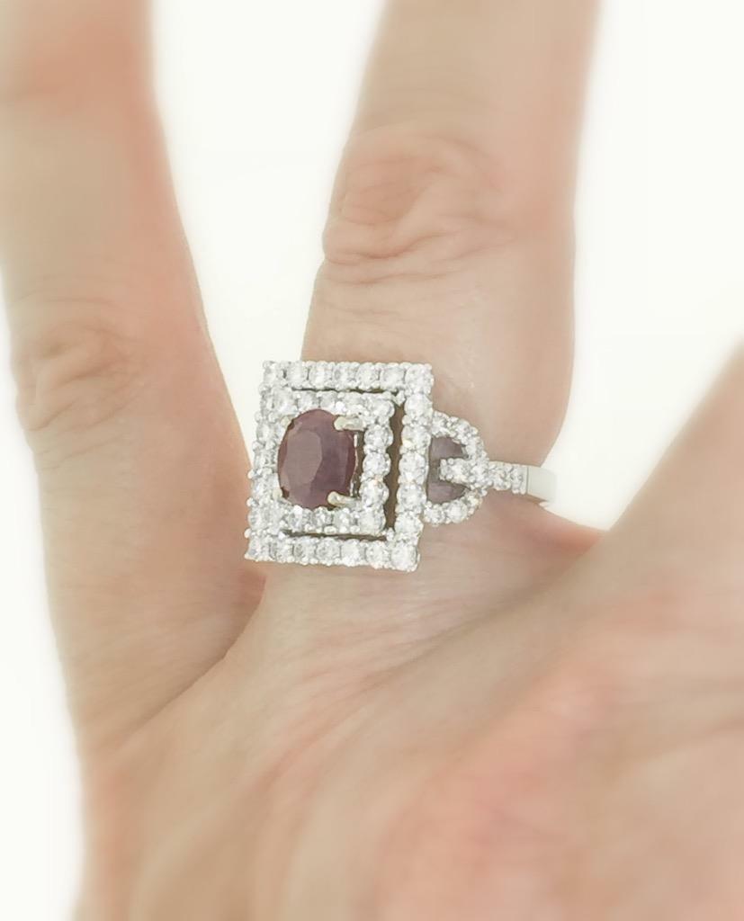 2.40ct Ruby and Diamond Halo Ring 18k White Gold
