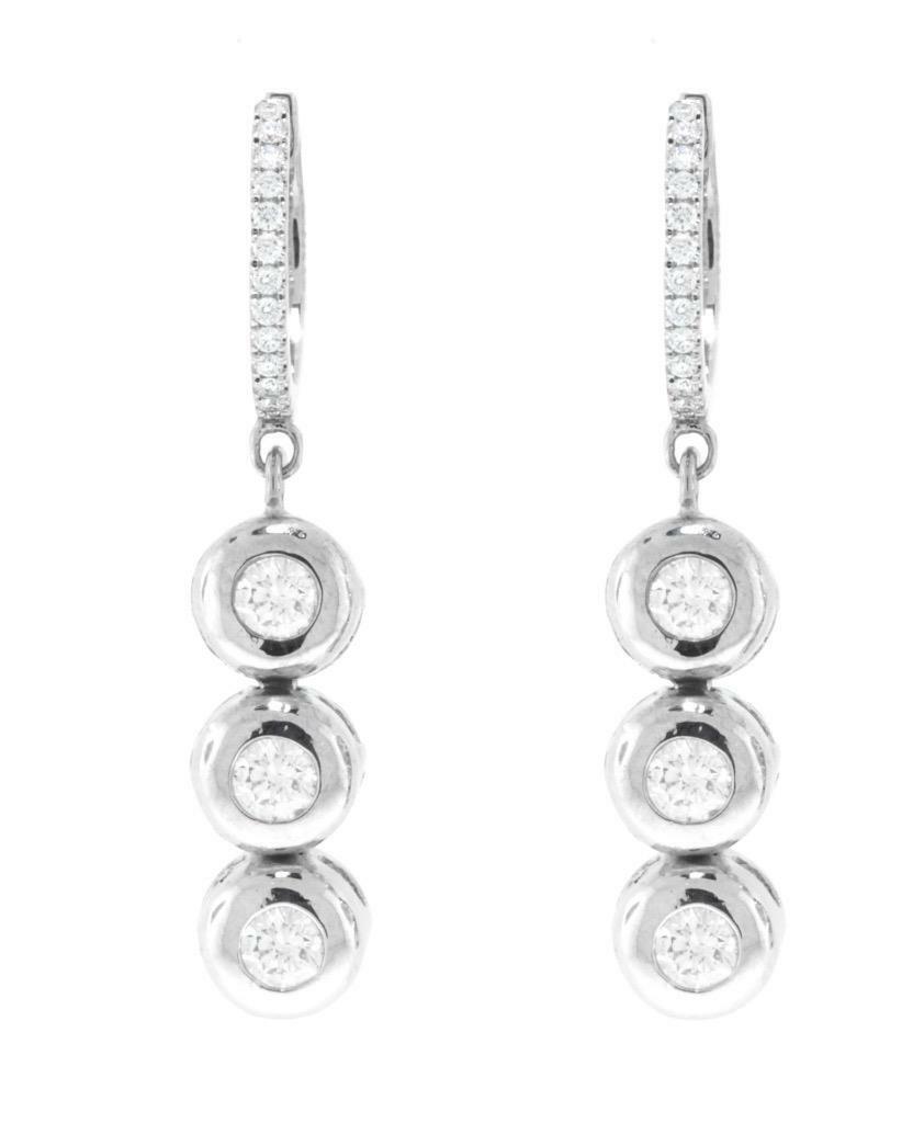 0.90ct Diamond Dangle Earrings Hoop 18k White Gold