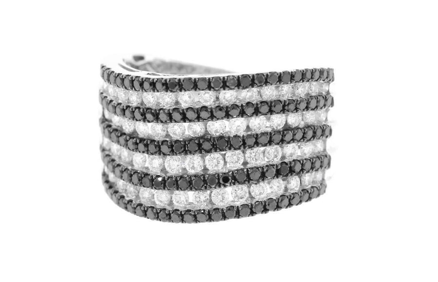 1.70ct Black and White Diamond Ring 18k White Gold Band