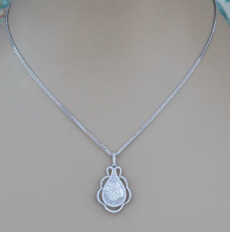 1.75ct Baguette Diamond Pendant Necklace 18k White Gold