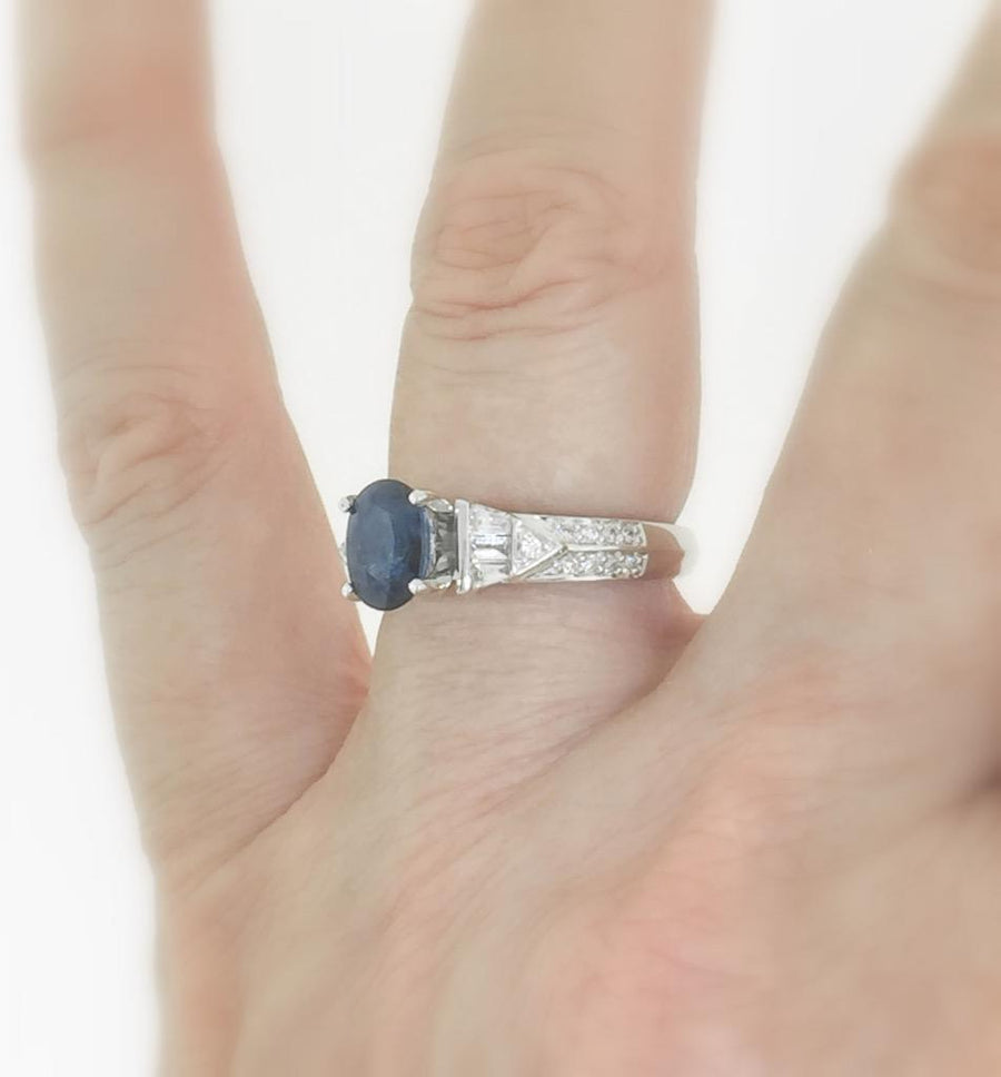 2.30ct Blue Sapphire and Diamond Ring 18k White Gold