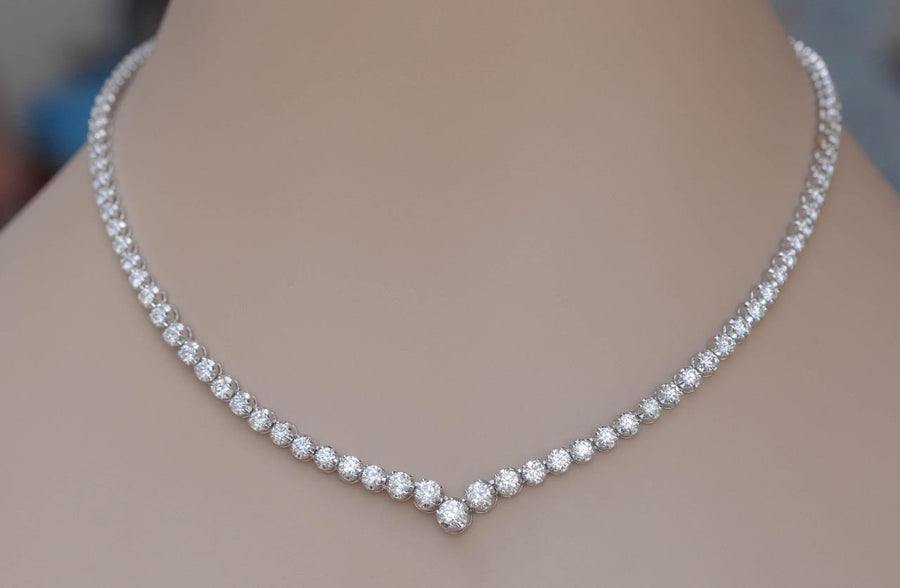 SI Natural 8.68ct Diamond Tennis V Necklace Graduated 14k White Gold V-Shape USA