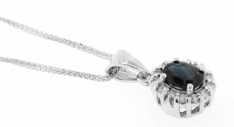 2.00ct Natural Blue Sapphire and Diamond Pendant Necklace 14k White Gold