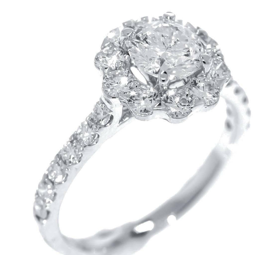 1.55 Diamond Halo Engagement Ring 18k White Gold 0.75ct Center