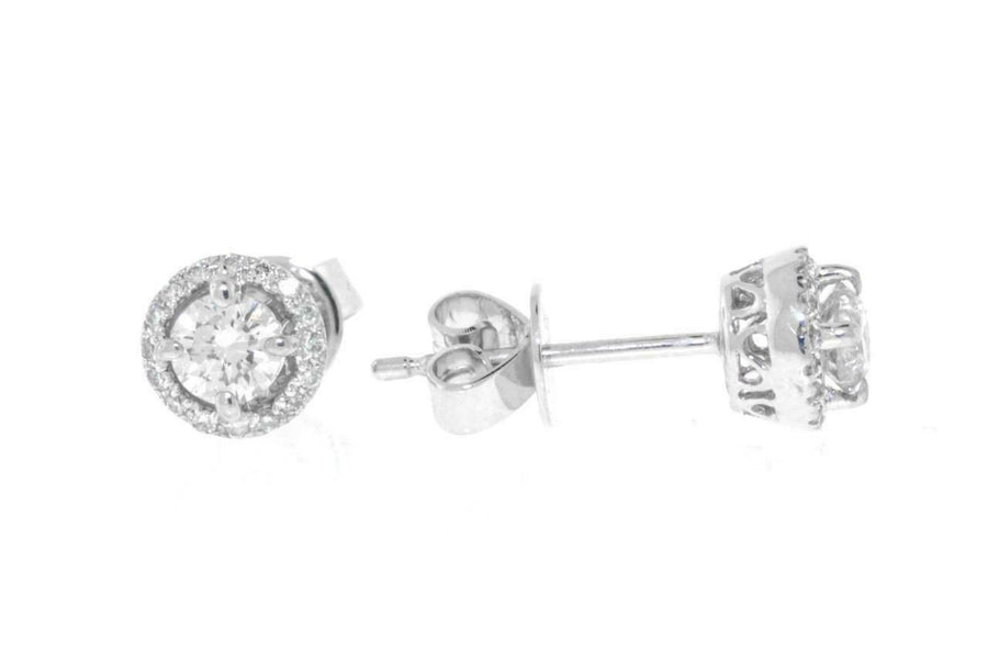 0.50ct Diamond Halo Stud Earrings 18k White Gold 6mm