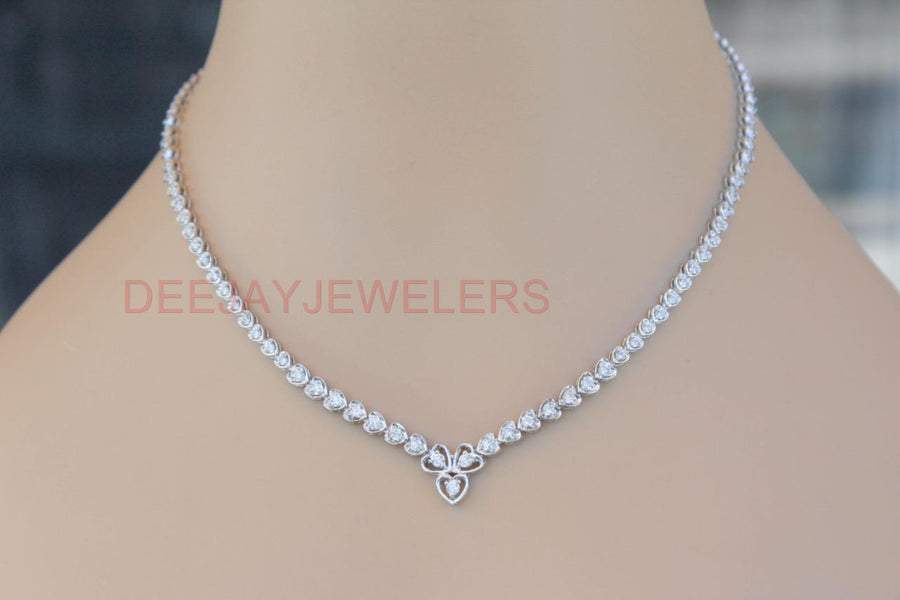 4.25ct Diamond Heart Link Tennis Necklace 14k White Gold