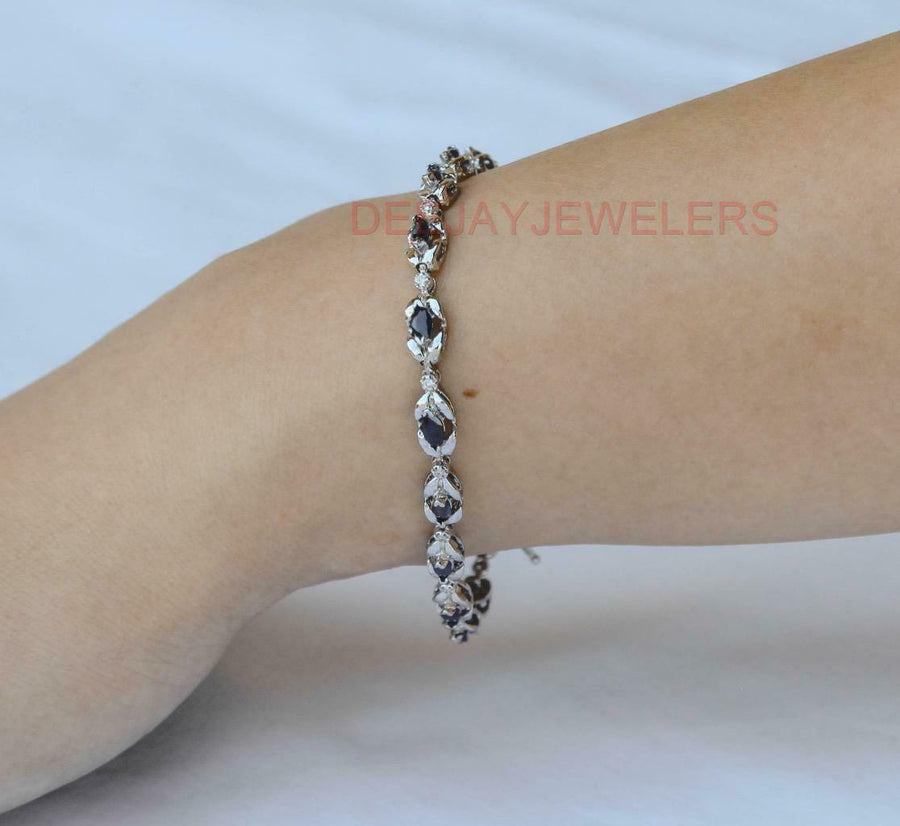 2.43ct Marquise Sapphire and Diamond Bracelet 14k White Gold