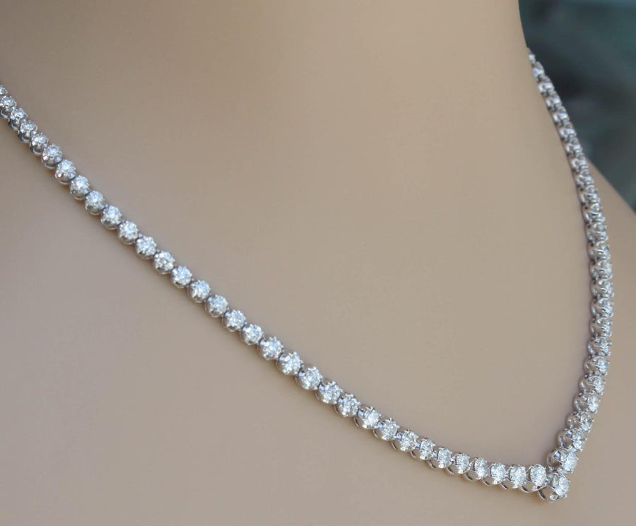 SI Natural 8.68ct Diamond Tennis V Necklace Graduated 14k White Gold V-Shape USA