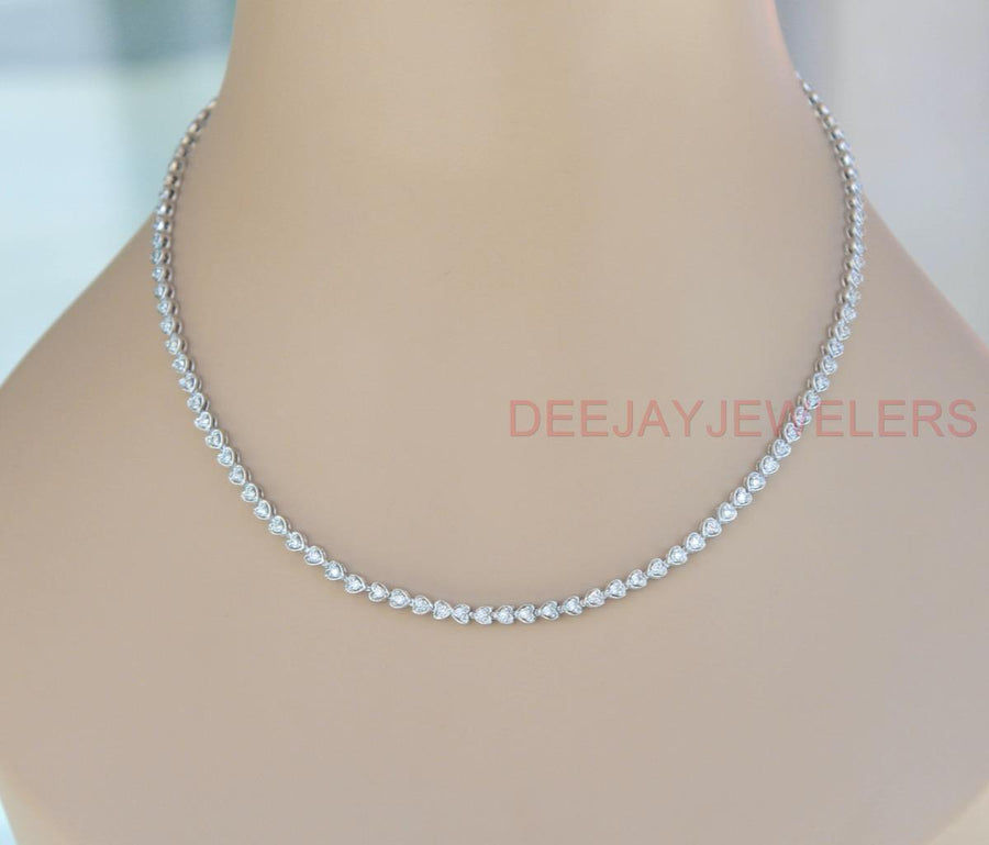 4.00ct Diamond Heart-Link Eternity Tennis Necklace 14k White Gold