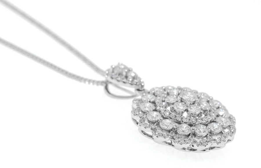2.85ct Diamond Flower Pendant Necklace 18k White Gold