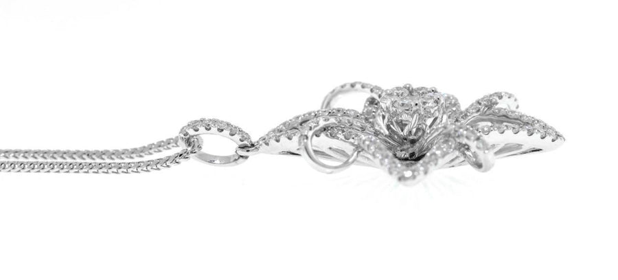 1.38ct Diamond Pendant Flower Necklace 18k White Gold