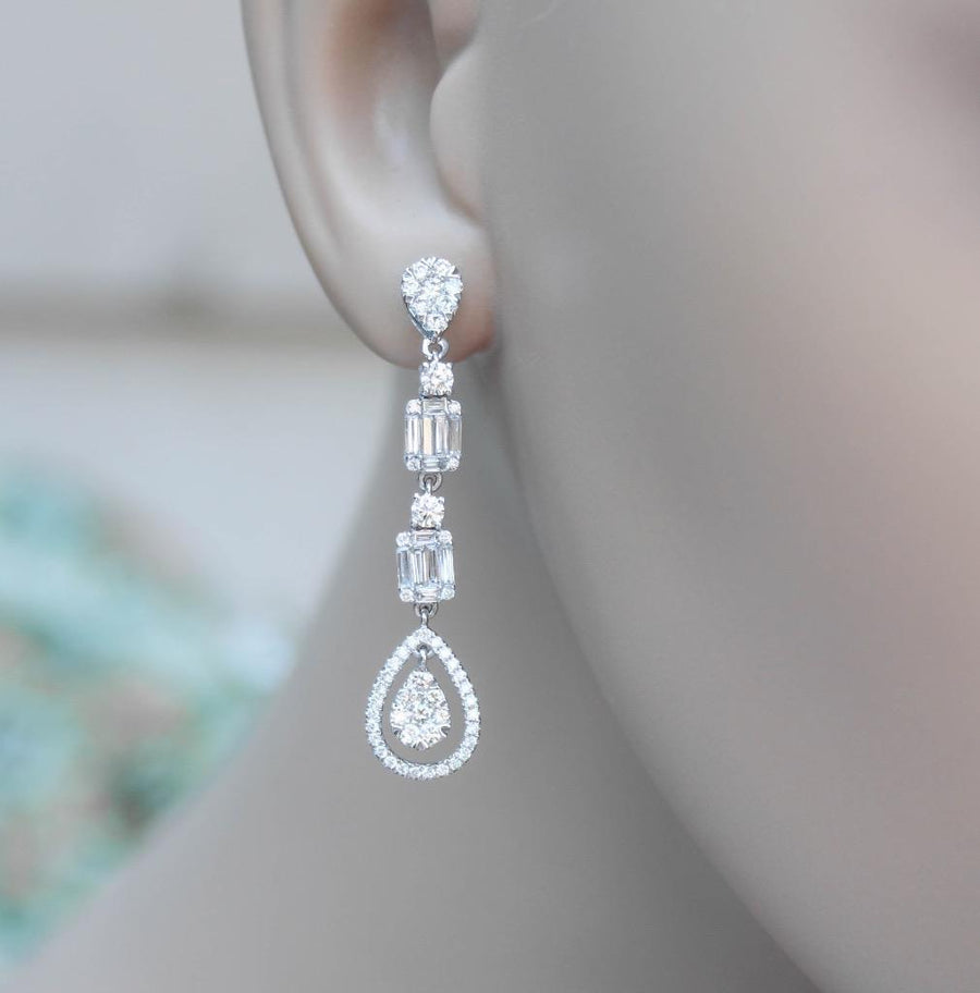 2.16ct Baguette Diamond Dangle Earrings 18k White Gold