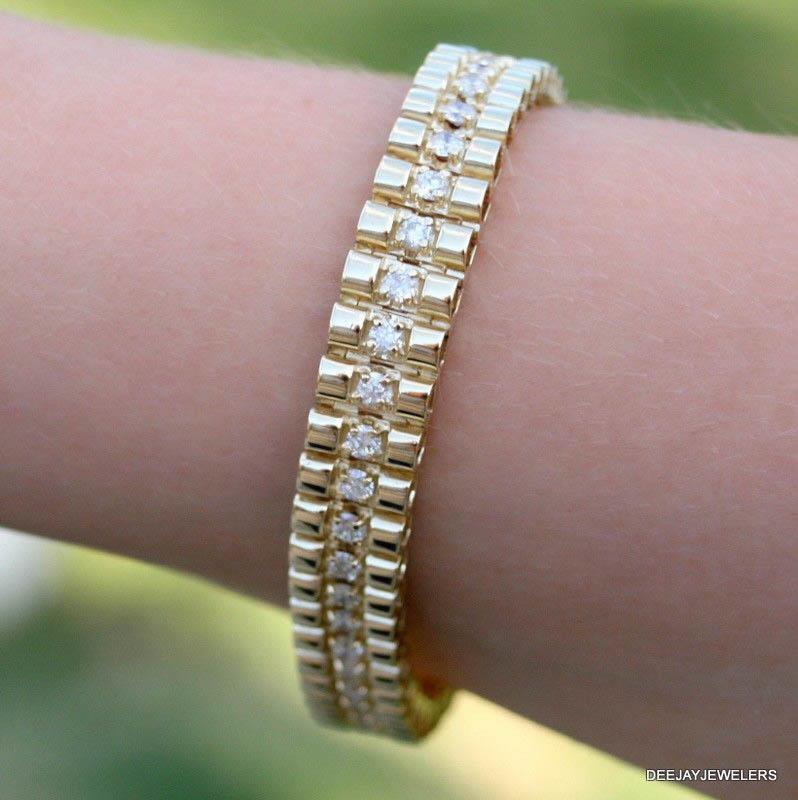 5ct Diamond Rolex Link Bracelet 14k Yellow Gold 8 inch 32gms