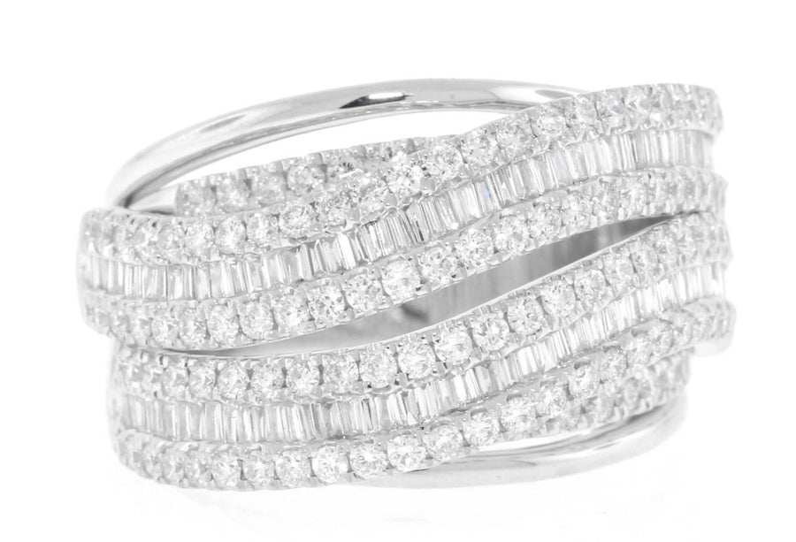 1.41ct Baguette Diamond Crossover Statement Ring 18k White Gold