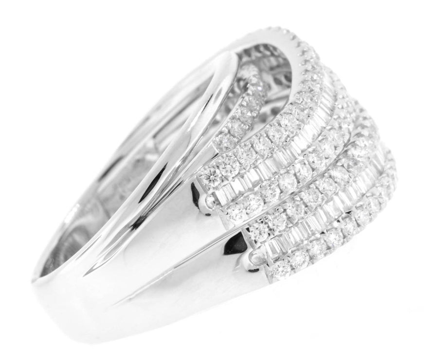 1.41ct Baguette Diamond Crossover Statement Ring 18k White Gold