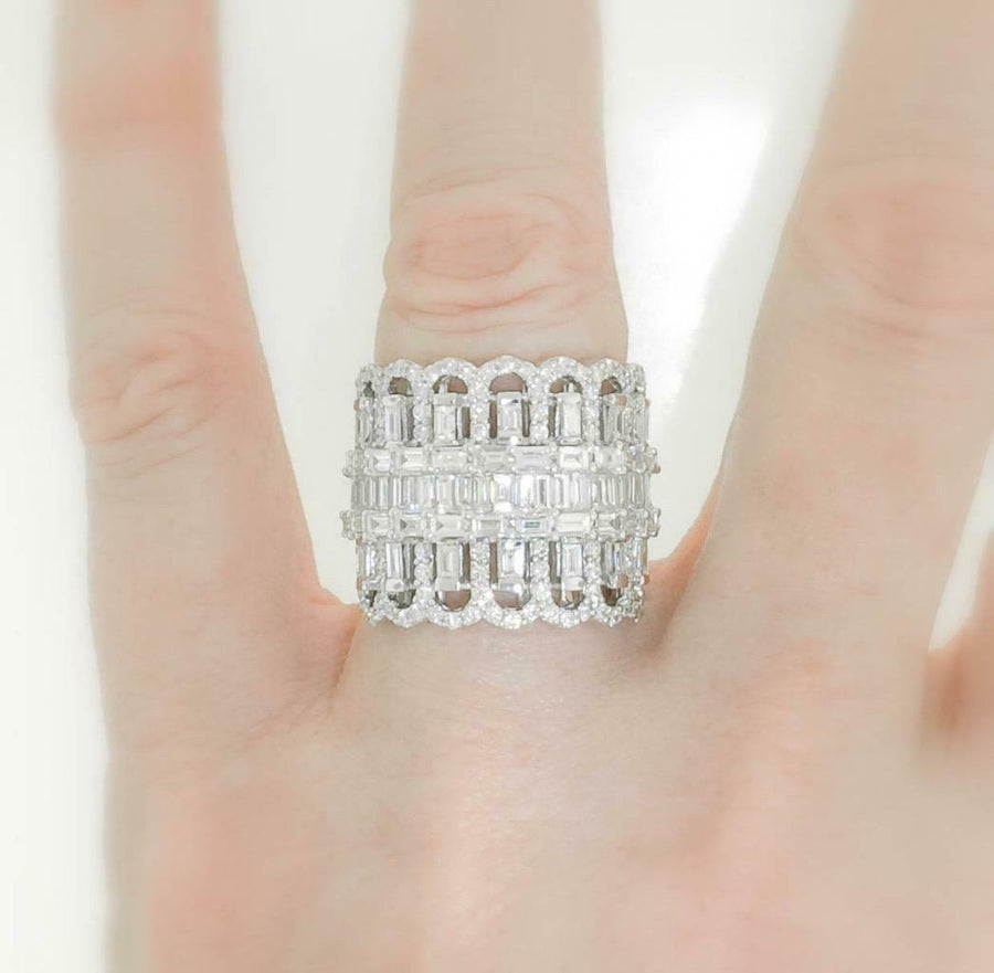 3.83ct Baguette Statement Diamond Ring 18k White Gold Band