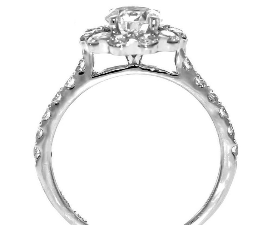 1.55 Diamond Halo Engagement Ring 18k White Gold 0.75ct Center