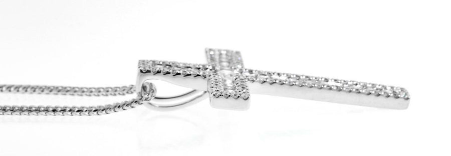 0.85ct Diamond Cross Pendant Necklace 18k White Gold