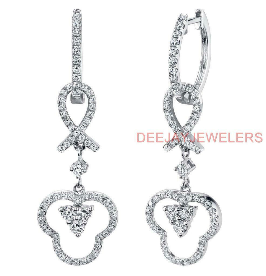 1.15ct Diamond Drop Earrings 18k White Gold Hoop Detachable Dangle