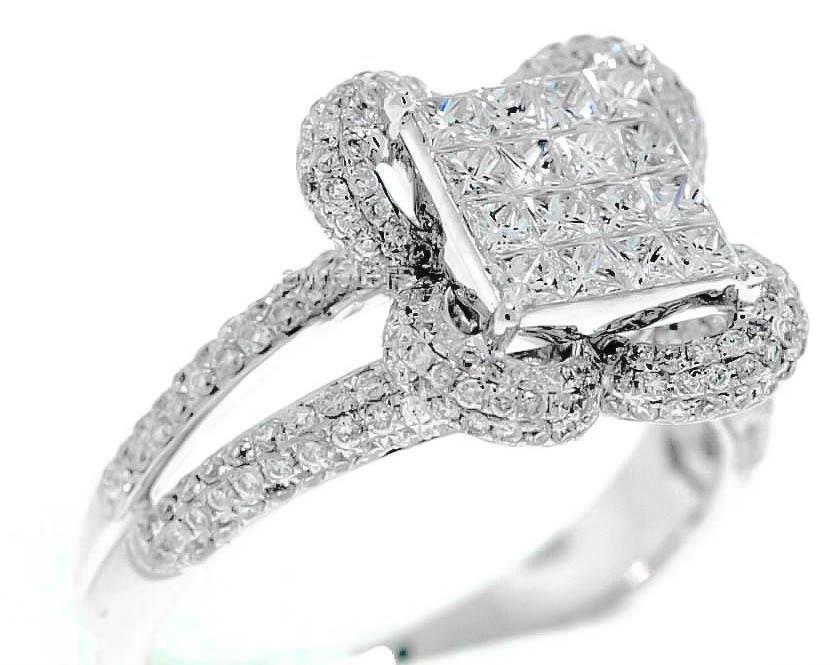 Natural VS1 Diamond Ring 1.77ct Princess Cut 18k White Gold Extra Sparkly