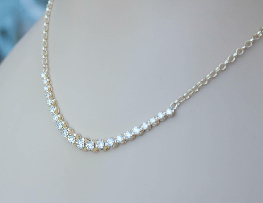 3.55ct Diamond Half Tennis Fancy Necklace 14k Yellow Gold