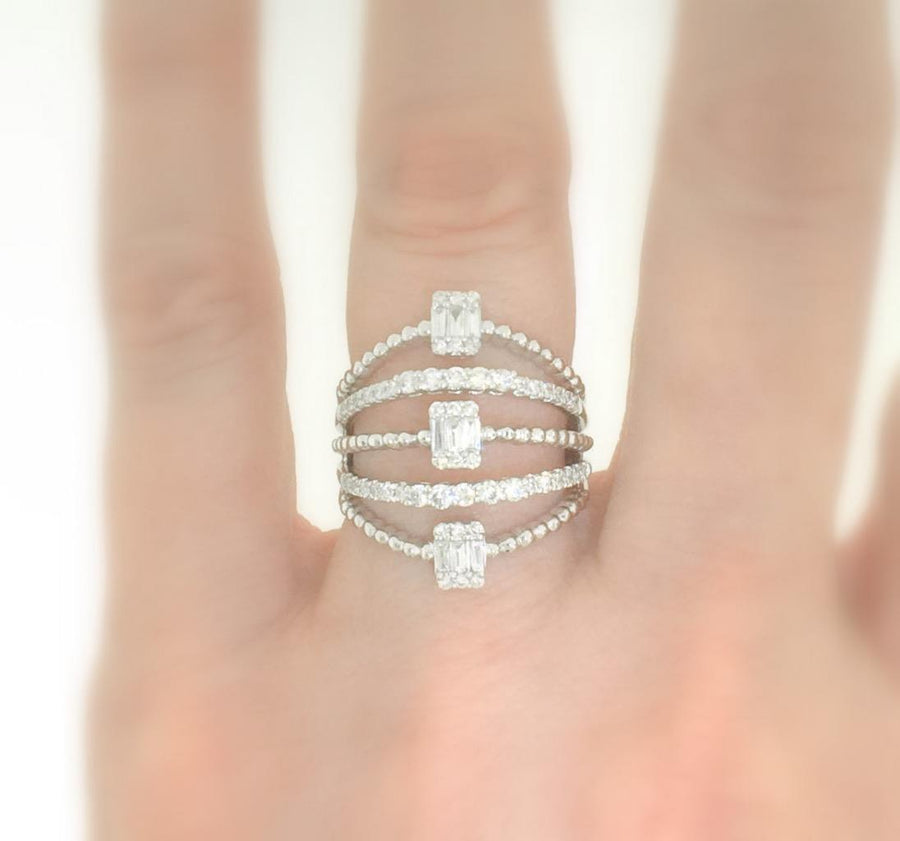 Natural 0.74ct Baguette Diamond Ring 18k White Gold Fashionista Band