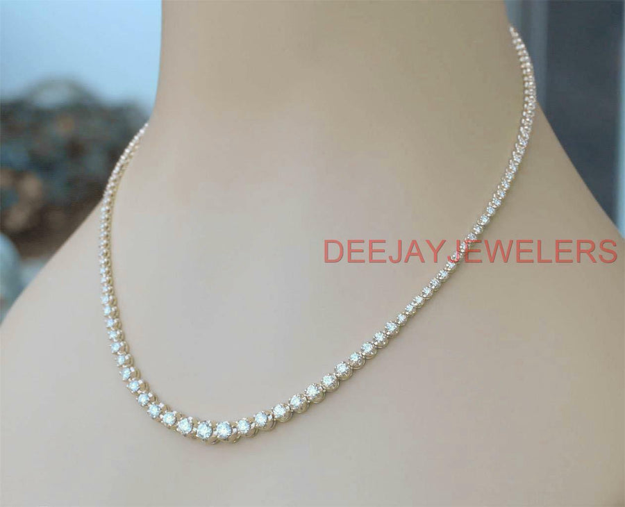 6.72ct Graduated Diamond Tennis Riviera Necklace 14k Yellow Gold