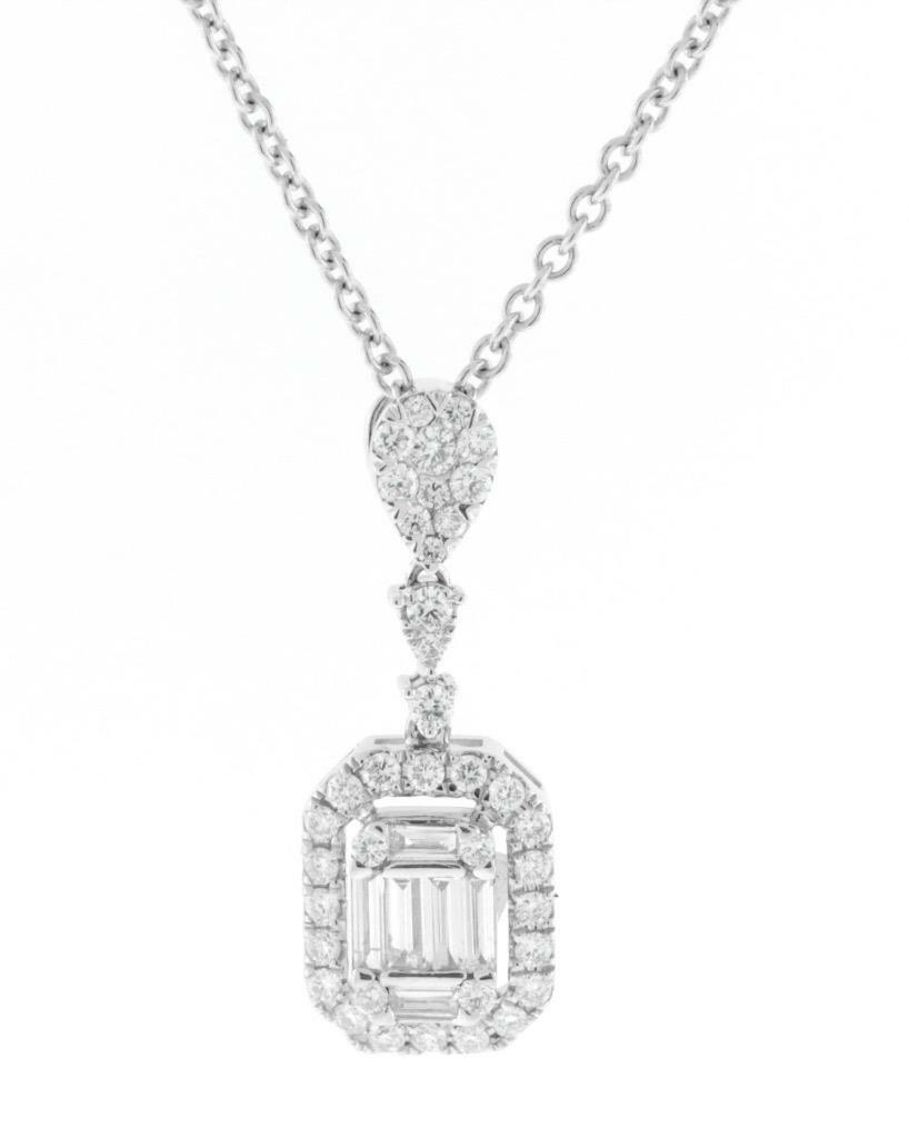0.70ct Diamond Pendant Necklace 18k White Gold Baguette