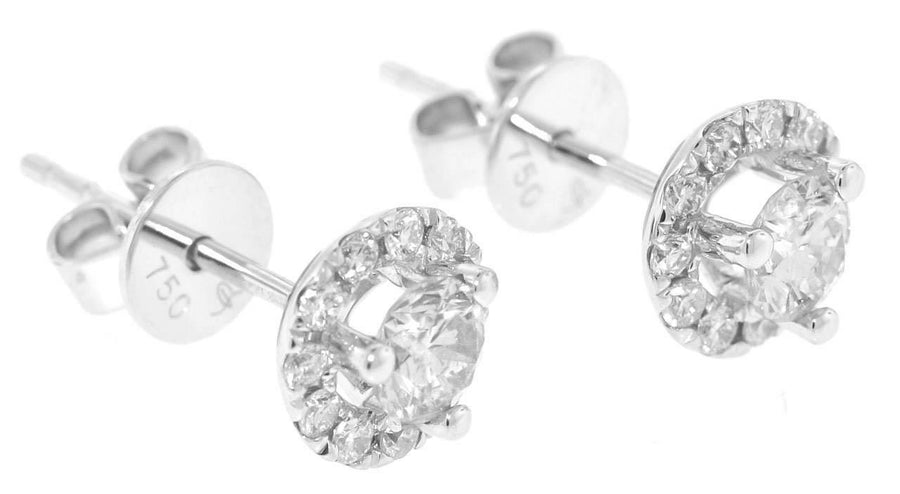 0.54ct Diamond Stud Halo Earrings 18k White Gold 6.5mm