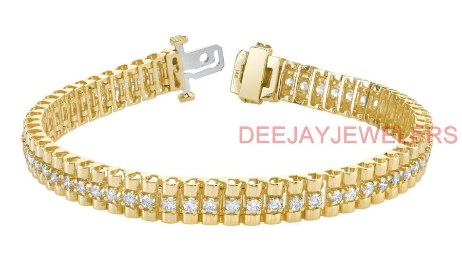 USA Made 3ct Natural Diamond SI1 Link Bracelet 14k Yellow Gold 21gms 7.5 Inch L