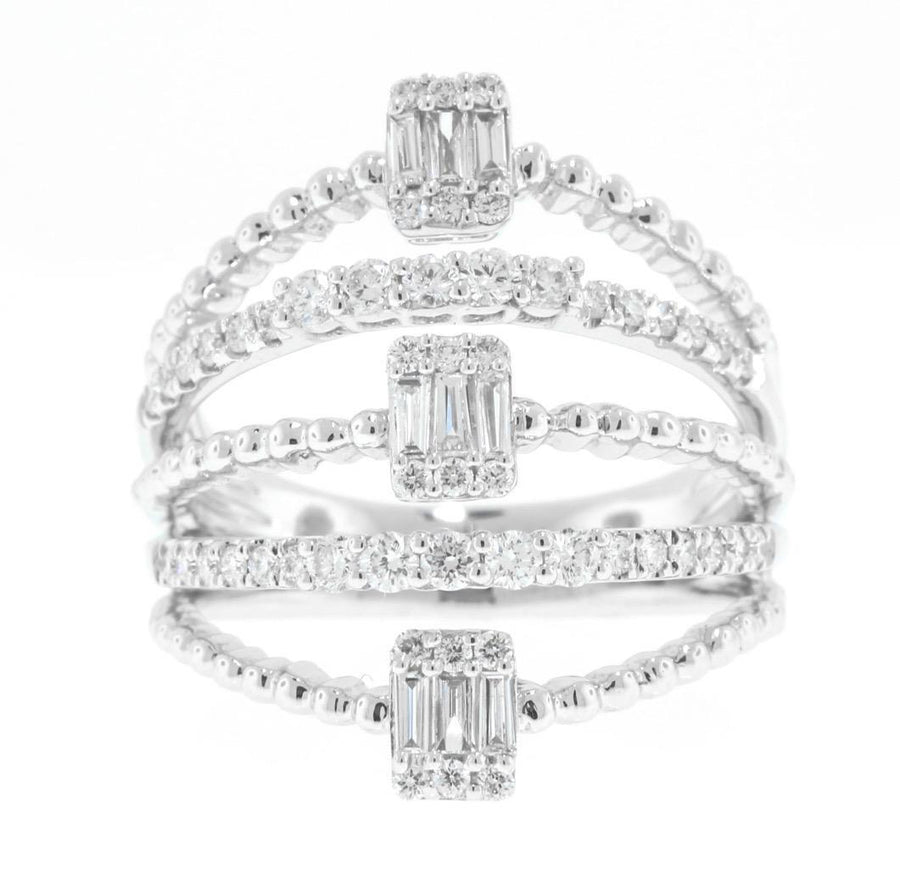 Natural 0.74ct Baguette Diamond Ring 18k White Gold Fashionista Band