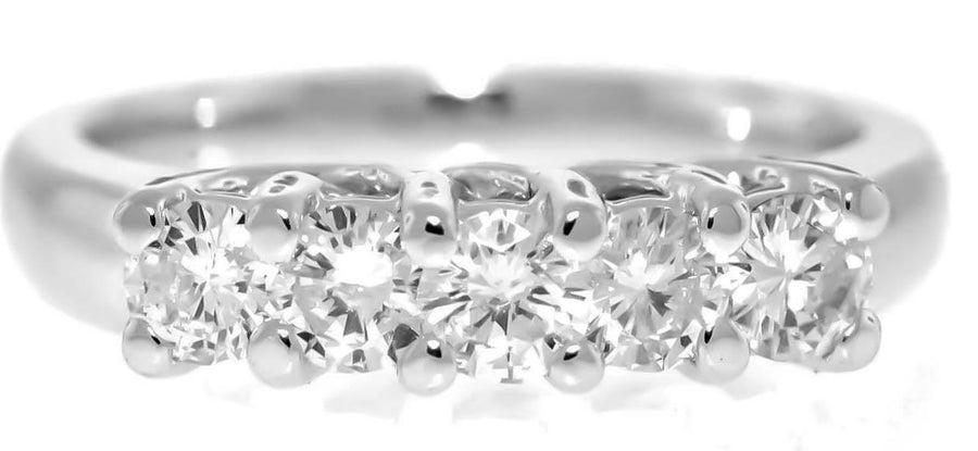 1.01ct Diamond Anniversary Ring 5 Stone Band 14k White Gold