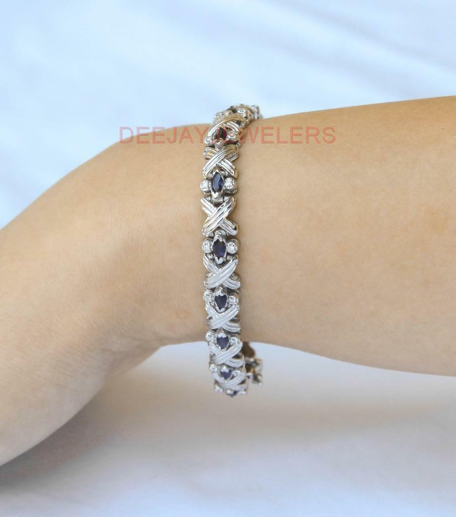 4.18ct Sapphire and Diamond Bracelet 14k White Gold