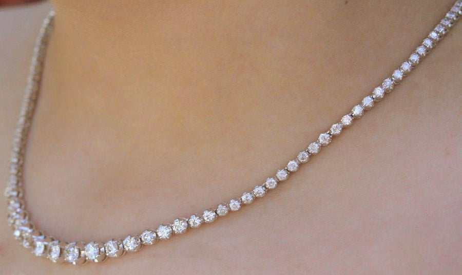 10.15ct Graduated Diamond Tennis Riviera Necklace 14k White Gold