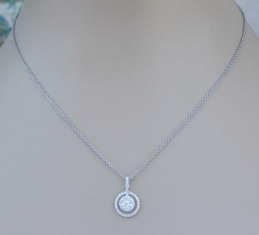 0.69ct Diamond Pendant Necklace 18k White Gold Halo Cluster