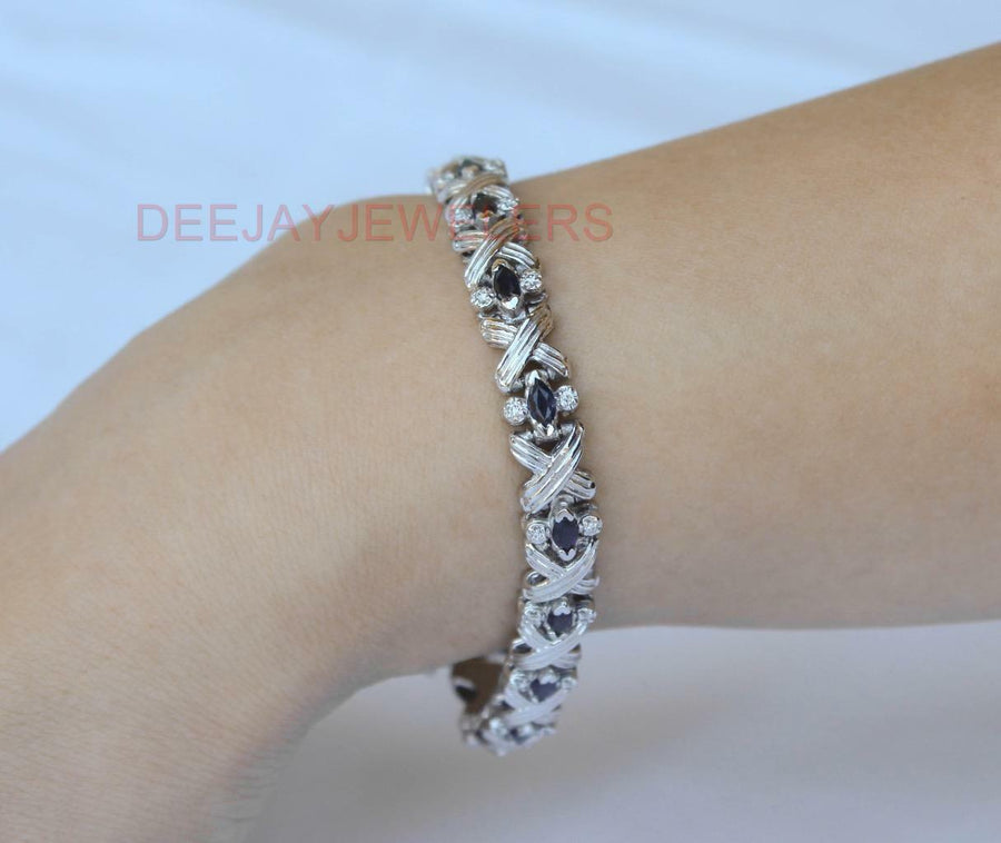 4.18ct Sapphire and Diamond Bracelet 14k White Gold