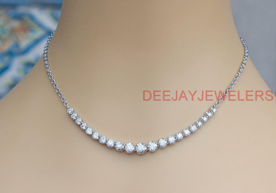 4ct Diamond Half Tennis Necklace 14k White Gold Stacking