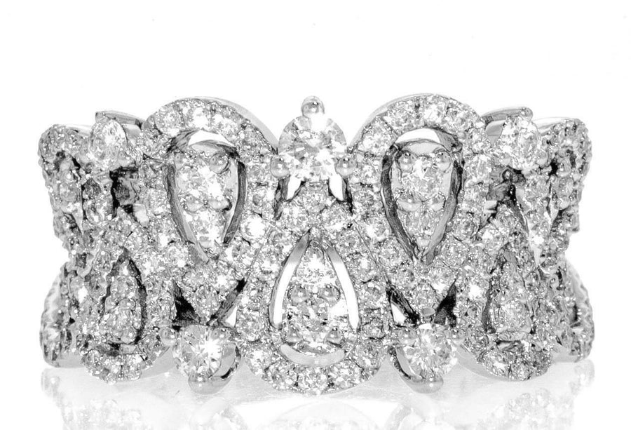 1.09ct Diamond Anniversary Ring 18k White Gold Wide Band