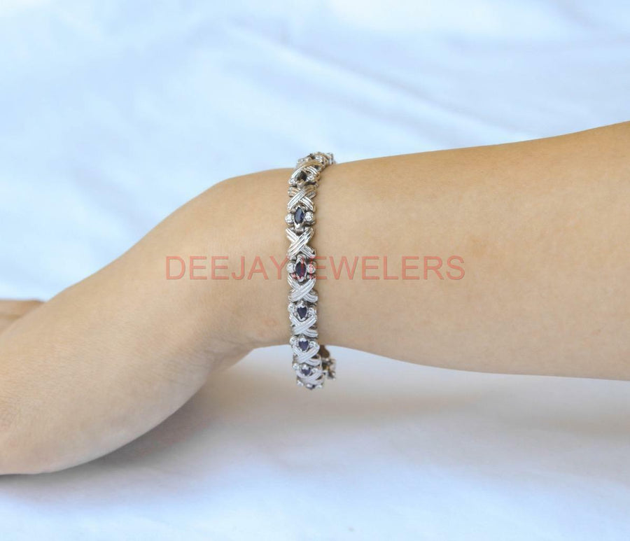 4.18ct Sapphire and Diamond Bracelet 14k White Gold