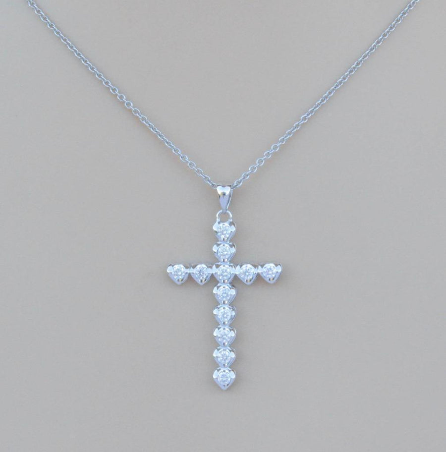 1.00ct Diamond Cross Pendant 18k White Gold Tension Set Necklace