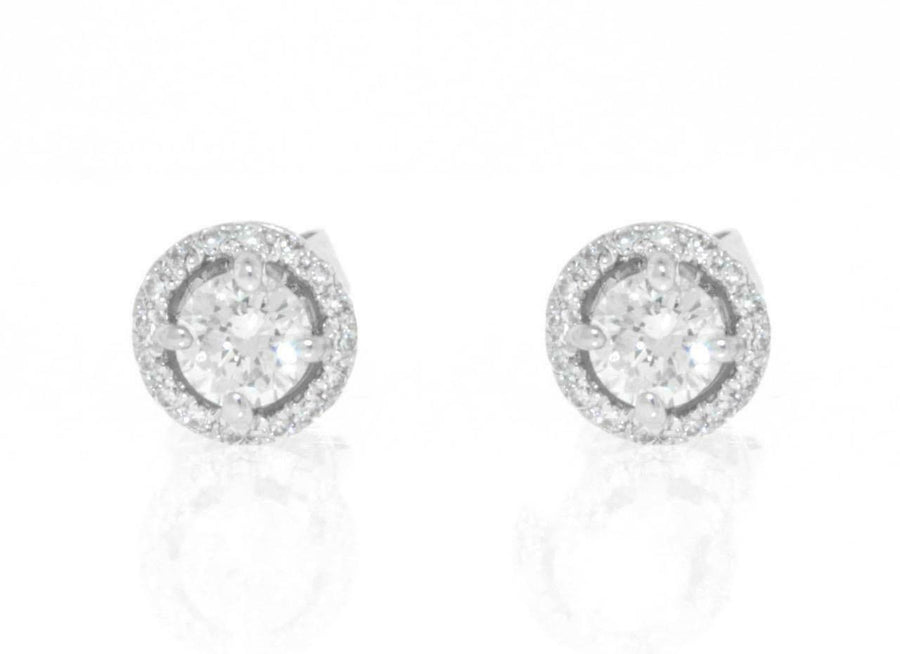 0.50ct Diamond Halo Stud Earrings 18k White Gold 6mm
