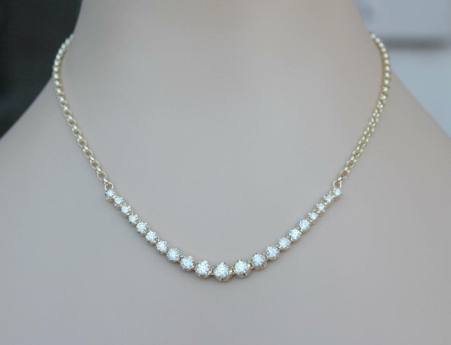 3.55ct Diamond Half Tennis Fancy Necklace 14k Yellow Gold