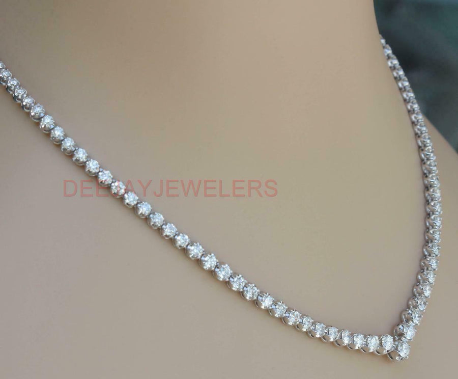 14ct Diamond V Tennis Necklace Graduated 14k White Gold
