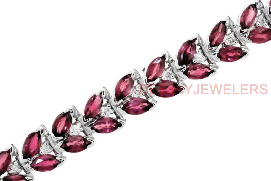 16ct Marquise Ruby and Diamond Bracelet 14k White Gold