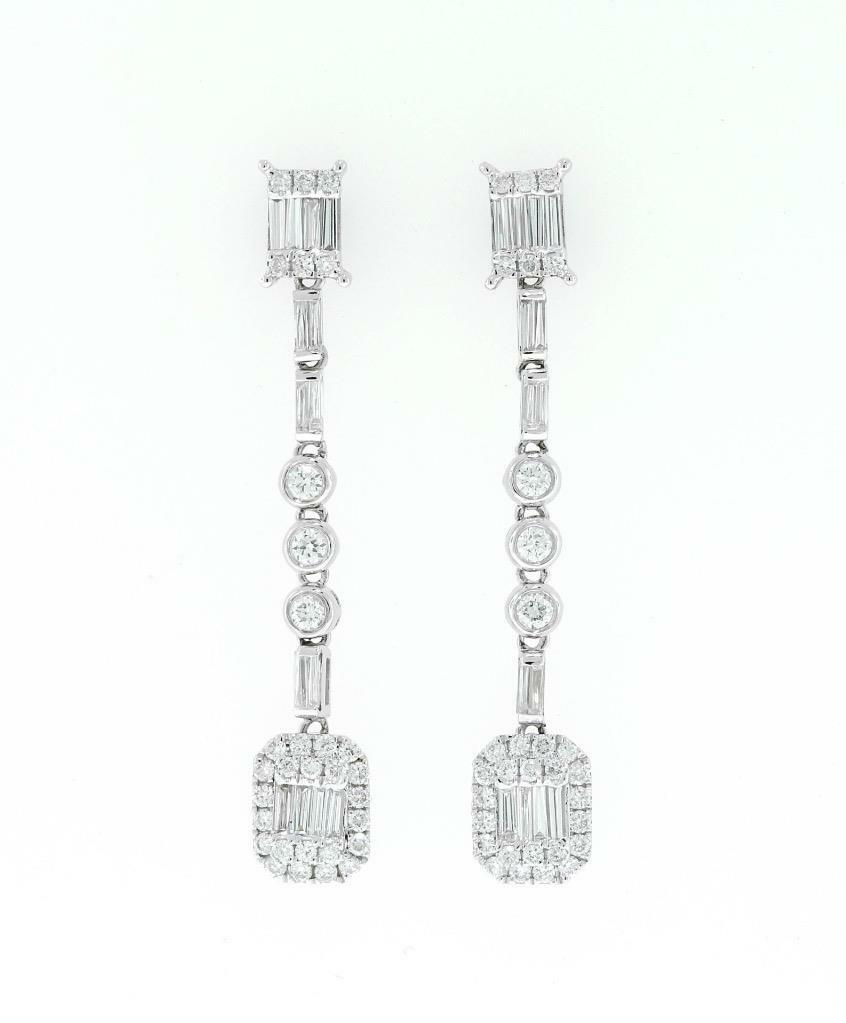 1.15ct Baguette Diamond Dangle Earrings 18k White Gold
