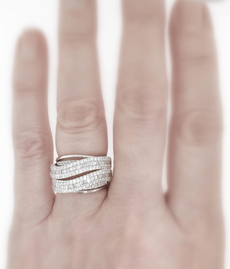 1.41ct Baguette Diamond Crossover Statement Ring 18k White Gold