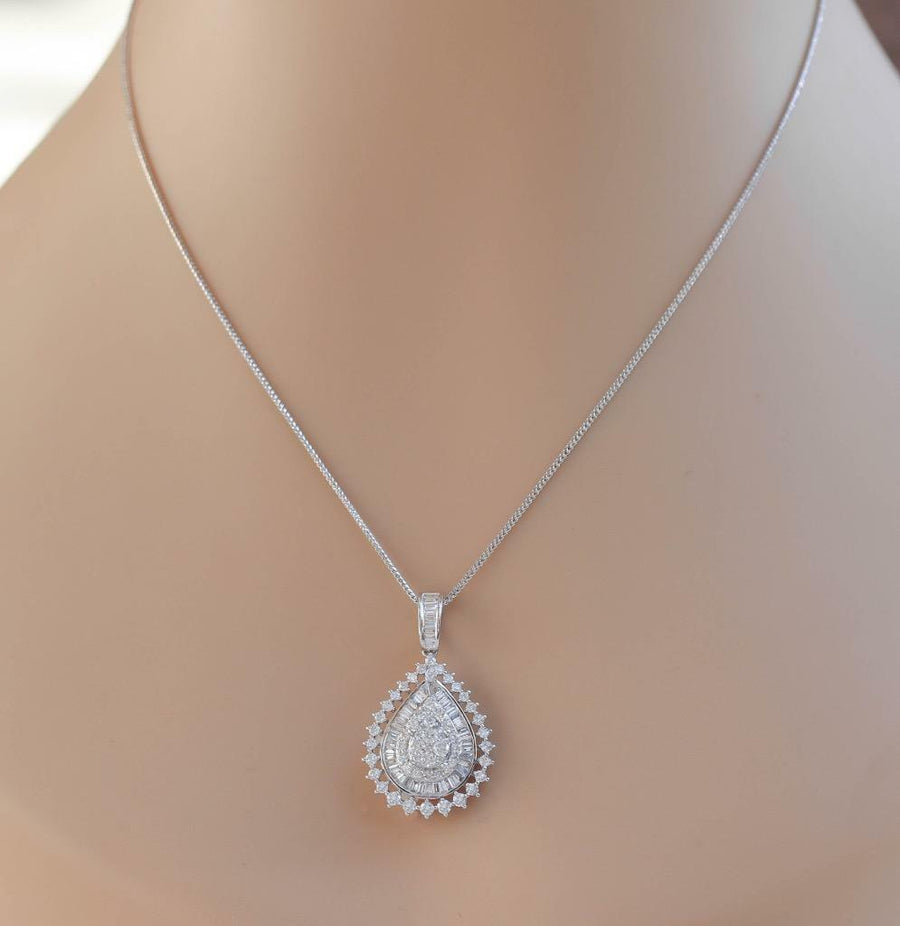 2.40ct Diamond Teardrop Pendant Necklace 18k White Gold