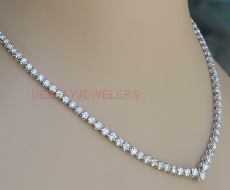 SI1 Natural 12ct Diamond V Tennis Necklace Graduated 14k White Gold USA Made
